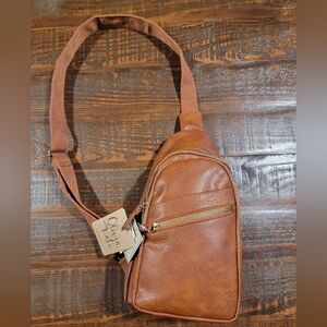 Olivia & Kate Sling Bag,Crossbody, Mini Backpack Brown Leather NWT